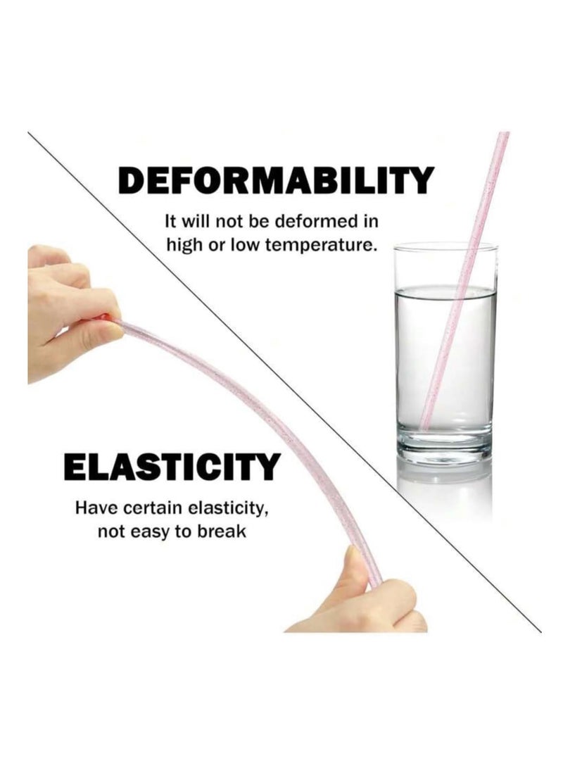 2pcs pink shimmer reusable plastic straws 9 inches long fits 24oz-30oz tumbler stanley cup - Image 2